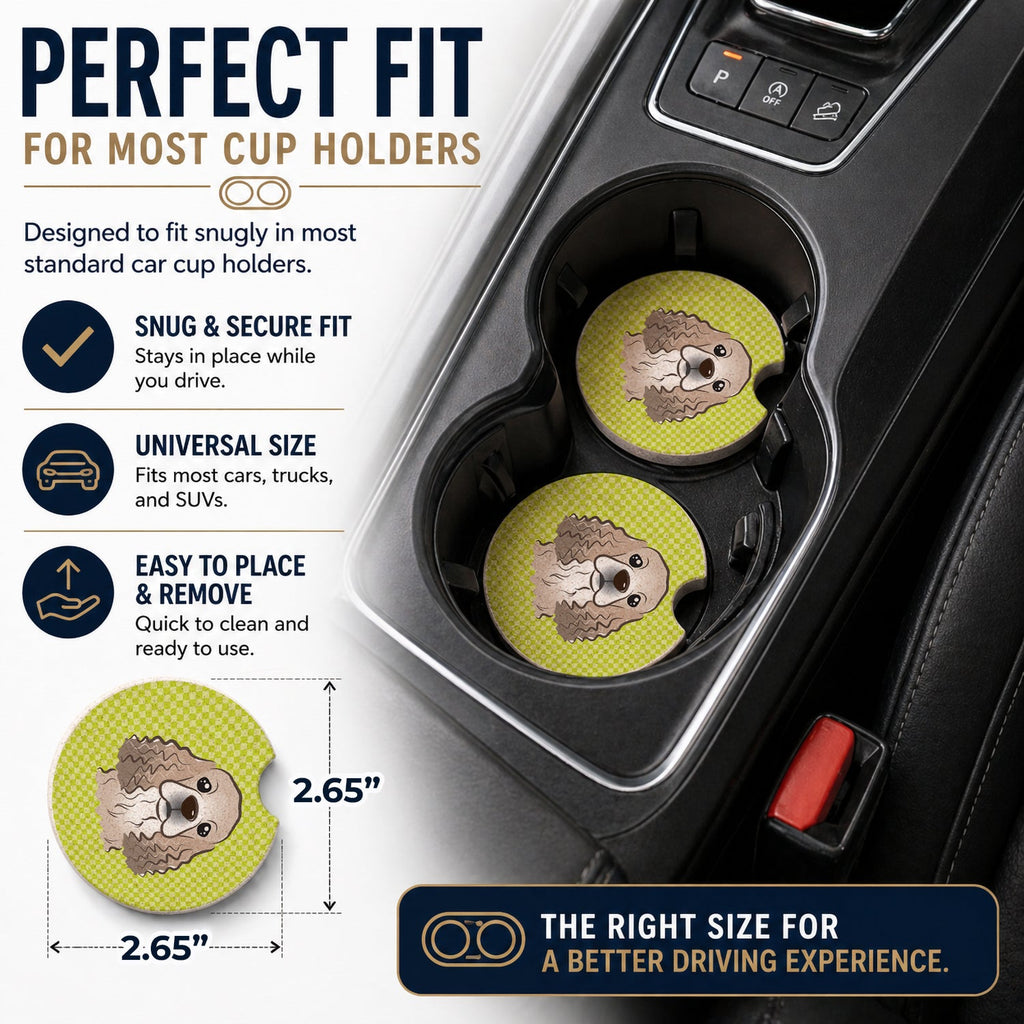 Checkerboard Lime Green Cocker Spaniel Set of 2 Cup Holder Car Coasters Absorbent Round Sandstone Coasters Gifts for Men or Women, 2.5, Multicolor