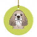 Checkerboard Lime Green Cocker Spaniel Ceramic Ornament Christmas Tree Hanging Decorations for Home Christmas Holiday, Party, Gift, 3 in, Multicolor
