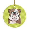 Checkerboard Lime Green English Bulldog  Ceramic Ornament Christmas Tree Hanging Decorations for Home Christmas Holiday, Party, Gift, 3 in, Multicolor