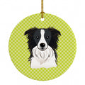 Checkerboard Lime Green Border Collie Ceramic Ornament Christmas Tree Hanging Decorations for Home Christmas Holiday, Party, Gift, 3 in, Multicolor