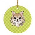 Checkerboard Lime Green Chihuahua Ceramic Ornament Christmas Tree Hanging Decorations for Home Christmas Holiday, Party, Gift, 3 in, Multicolor