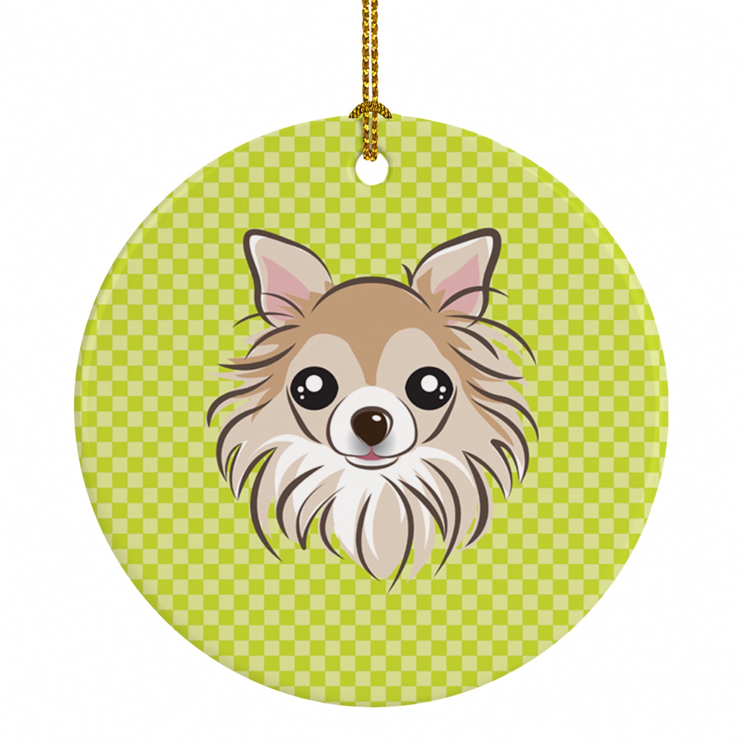 Checkerboard Lime Green Chihuahua Ceramic Ornament Christmas Tree Hanging Decorations for Home Christmas Holiday, Party, Gift, 3 in, Multicolor