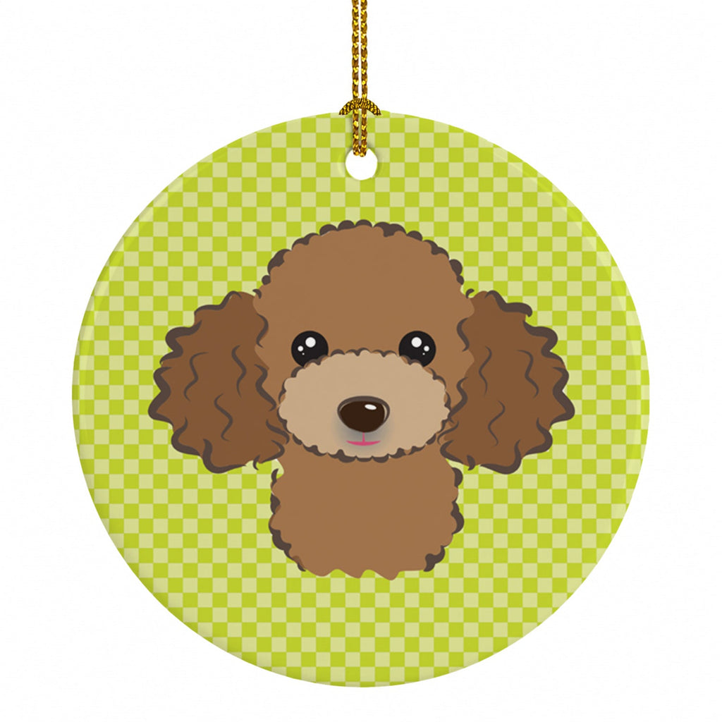 Checkerboard Lime Green Chocolate Brown Poodle Ceramic Ornament Christmas Tree Hanging Decorations for Home Christmas Holiday, Party, Gift, 3 in, Multicolor