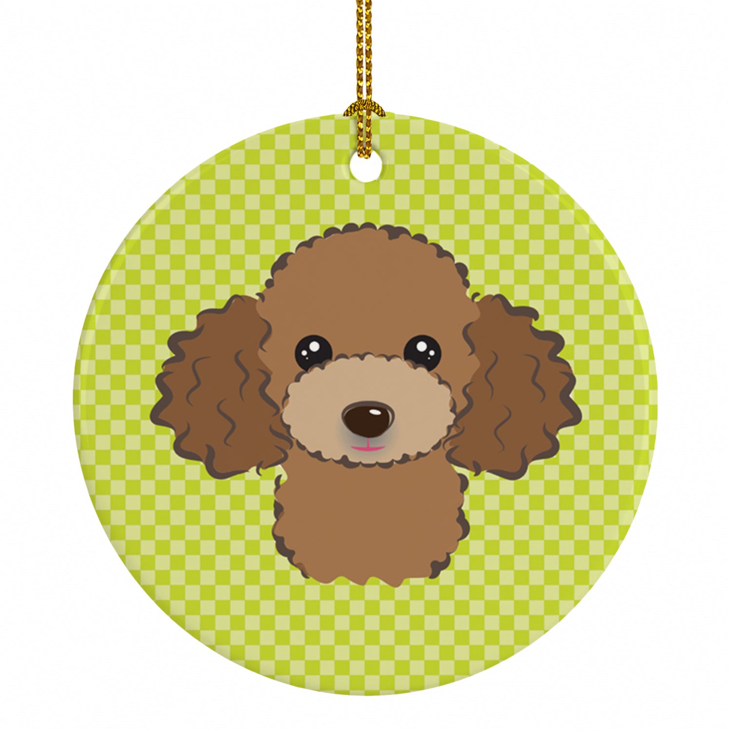 Checkerboard Lime Green Chocolate Brown Poodle Ceramic Ornament Christmas Tree Hanging Decorations for Home Christmas Holiday, Party, Gift, 3 in, Multicolor