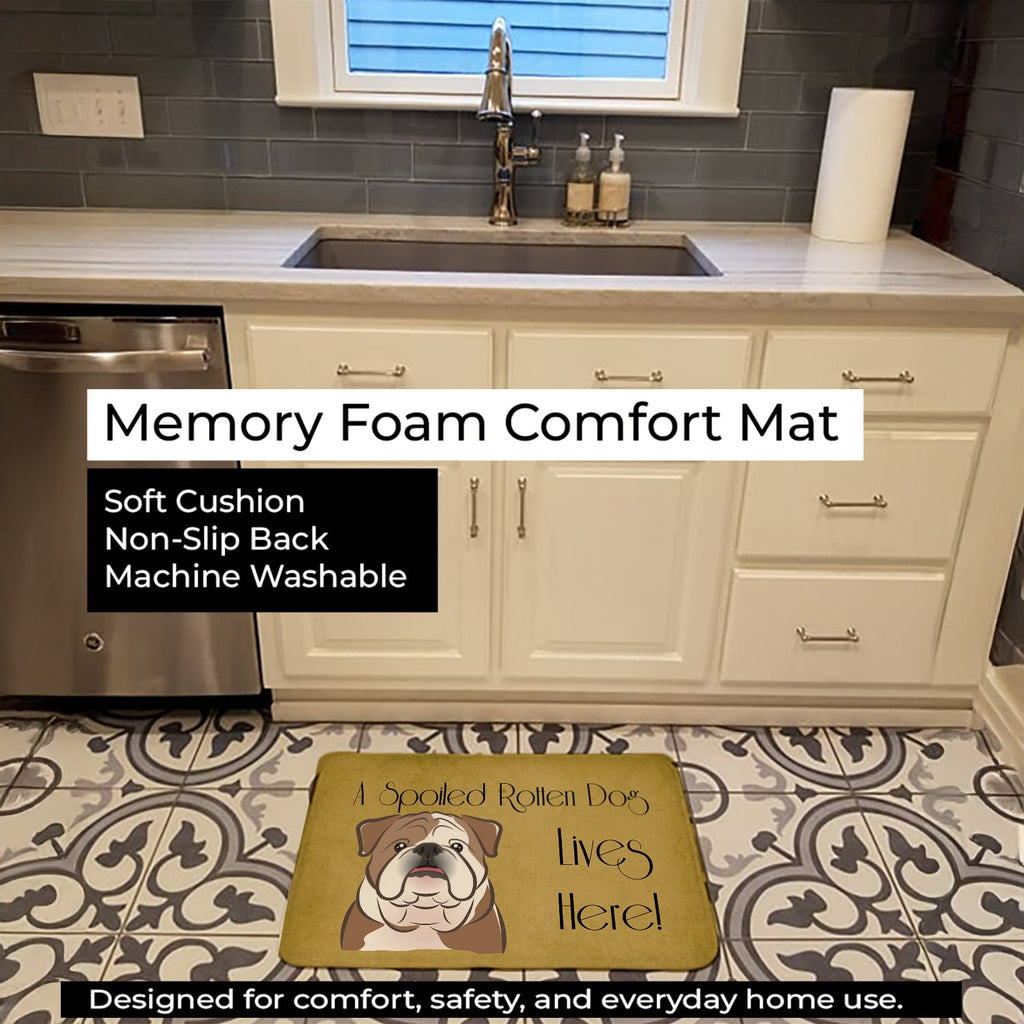 English Bulldog Spoiled Dog Lives Here Memory Foam Kitchen Mat Machine Washable Anti-Fatigue Cushion Comfort Bath or Kitchen Rug