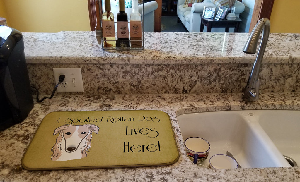 Borzoi Spoiled Dog Lives Here Dish Drying Mat Absorbent Dish Drying Mat Pad for Kitchen Counter Dish Drainer Mat for Countertop, 14 x 21", Multicolor