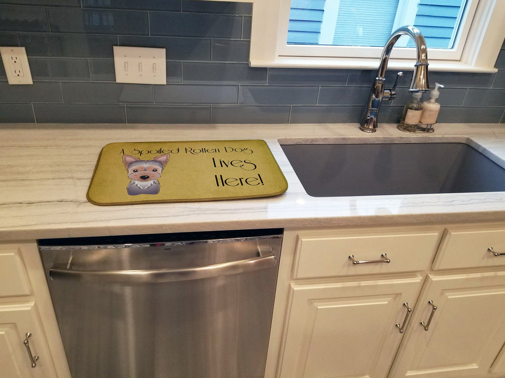 Yorkie Puppy Spoiled Dog Lives Here Dish Drying Mat Absorbent Dish Drying Mat Pad for Kitchen Counter Dish Drainer Mat for Countertop, 14 x 21", Multicolor