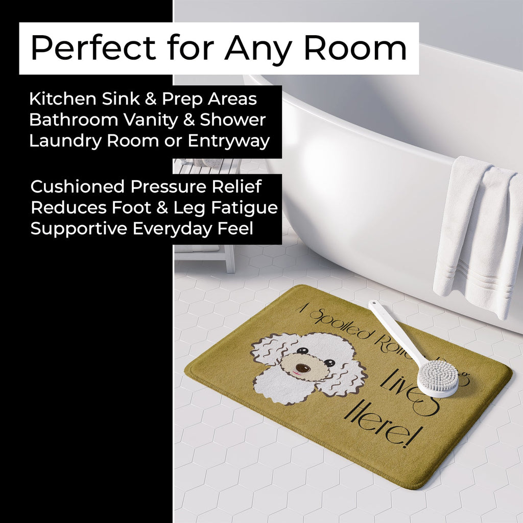 White Poodle Spoiled Dog Lives Here Memory Foam Kitchen Mat Machine Washable Anti-Fatigue Cushion Comfort Bath or Kitchen Rug