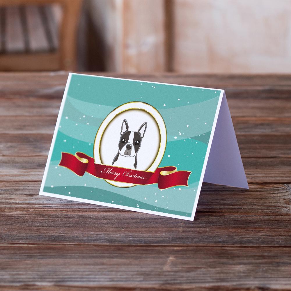 Boston Terrier Merry Christmas Greeting Cards Pack of 8 Blank Cards with Envelopes Whimsical A7 Size 5x7