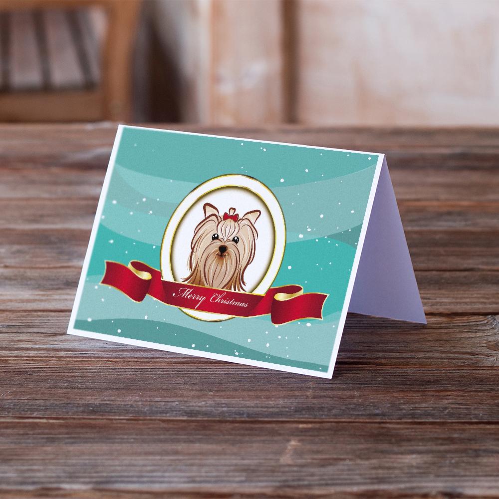 Yorkie Yorkishire Terrier Merry Christmas Greeting Cards Pack of 8 Blank Cards with Envelopes Whimsical A7 Size 5x7