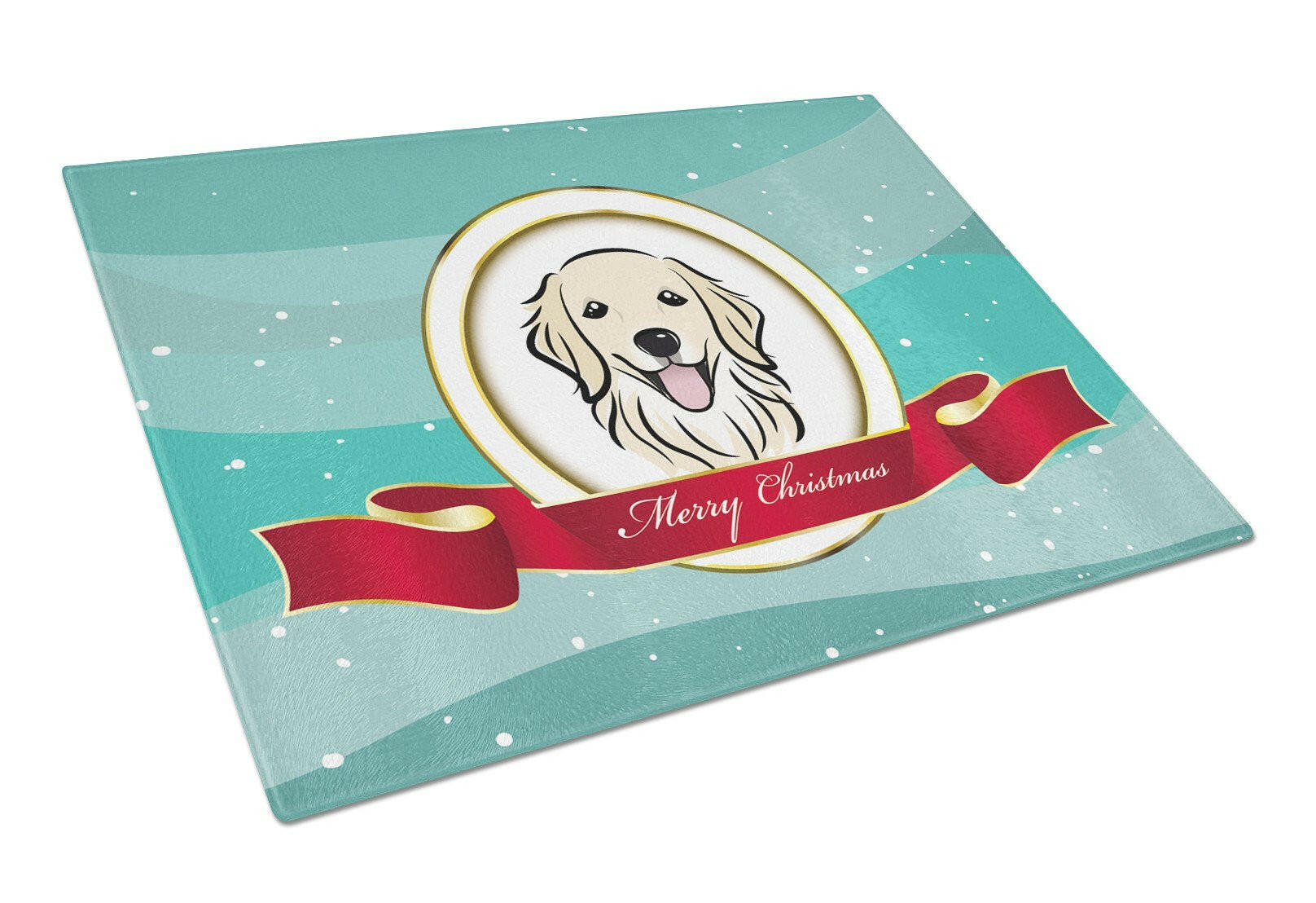 Golden Retriever Merry Christmas Cutting Board Tempered Glass Kitchen Cutting Surface, Heat Resistant Chopping, Non-Slip Feet, Food Prep & Serving