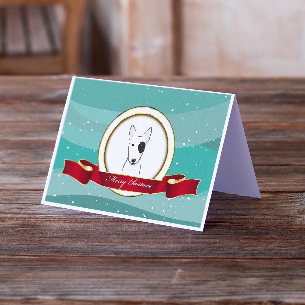 Bull Terrier Merry Christmas Greeting Cards Pack of 8 Blank Cards with Envelopes Whimsical A7 Size 5x7