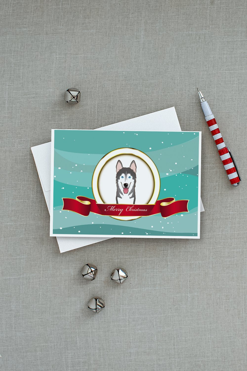 Alaskan Malamute Merry Christmas Greeting Cards Pack of 8 Blank Cards with Envelopes Whimsical A7 Size 5x7