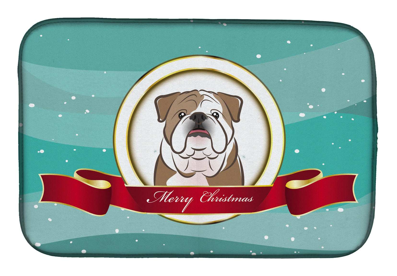 English Bulldog Merry Christmas Dish Drying Mat Absorbent Dish Drying Mat Pad for Kitchen Counter Dish Drainer Mat for Countertop, 14 x 21", Multicolor