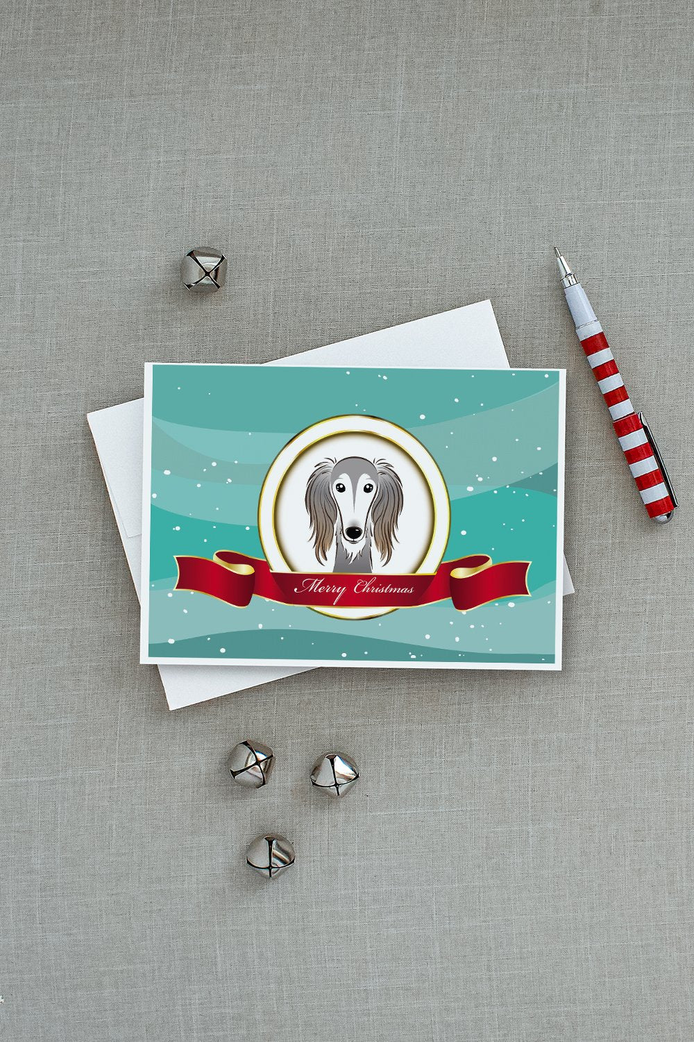 Saluki Merry Christmas Greeting Cards Pack of 8 Blank Cards with Envelopes Whimsical A7 Size 5x7