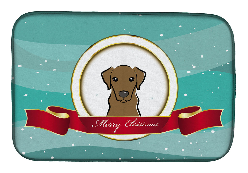 Chocolate Labrador Merry Christmas Dish Drying Mat Absorbent Dish Drying Mat Pad for Kitchen Counter Dish Drainer Mat for Countertop, 14 x 21", Multicolor