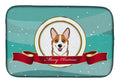 Red Corgi Merry Christmas Dish Drying Mat Absorbent Dish Drying Mat Pad for Kitchen Counter Dish Drainer Mat for Countertop, 14 x 21", Multicolor