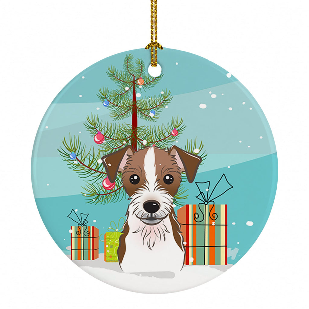 Christmas Tree and Jack Russell Terrier Ceramic Ornament Christmas Tree Hanging Decorations for Home Christmas Holiday, Party, Gift, 3 in, Multicolor