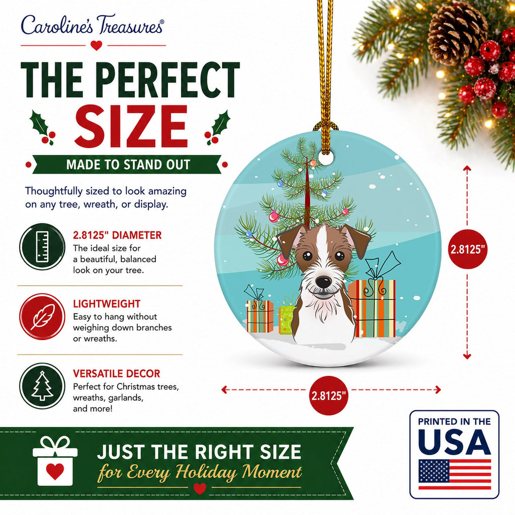 Christmas Tree and Jack Russell Terrier Ceramic Ornament Christmas Tree Hanging Decorations for Home Christmas Holiday, Party, Gift, 3 in, Multicolor