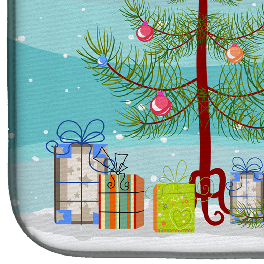 Christmas Tree and Jack Russell Terrier Dish Drying Mat Absorbent Dish Drying Mat Pad for Kitchen Counter Dish Drainer Mat for Countertop, 14 x 21", Multicolor