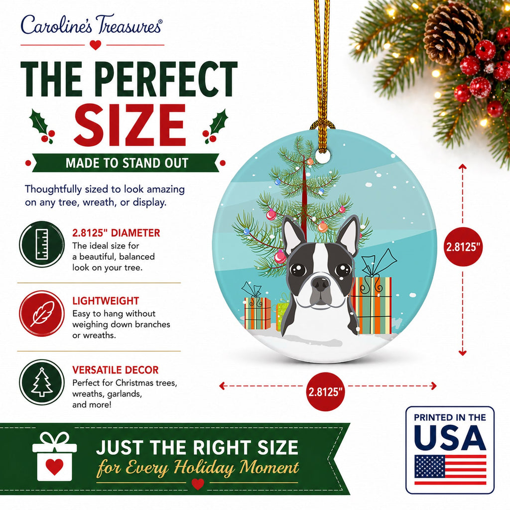 Christmas Tree and Boston Terrier Ceramic Ornament Christmas Tree Hanging Decorations for Home Christmas Holiday, Party, Gift, 3 in, Multicolor