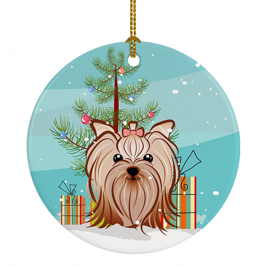 Christmas Tree and Yorkie Yorkishire Terrier Ceramic Ornament Christmas Tree Hanging Decorations for Home Christmas Holiday, Party, Gift, 3 in, Multicolor