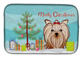 Christmas Tree and Yorkie Yorkishire Terrier Dish Drying Mat Absorbent Dish Drying Mat Pad for Kitchen Counter Dish Drainer Mat for Countertop, 14 x 21", Multicolor