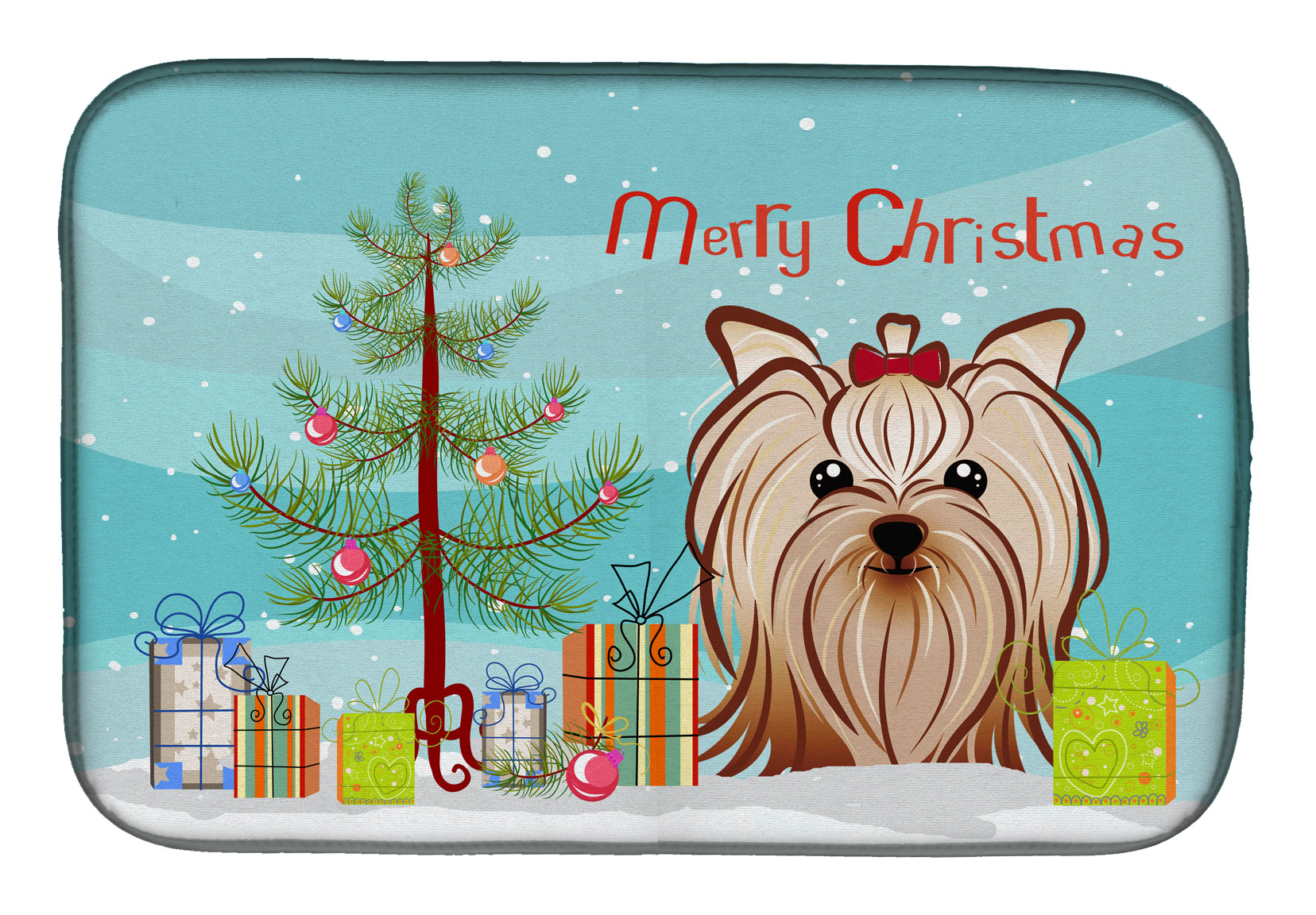 Christmas Tree and Yorkie Yorkishire Terrier Dish Drying Mat Absorbent Dish Drying Mat Pad for Kitchen Counter Dish Drainer Mat for Countertop, 14 x 21", Multicolor