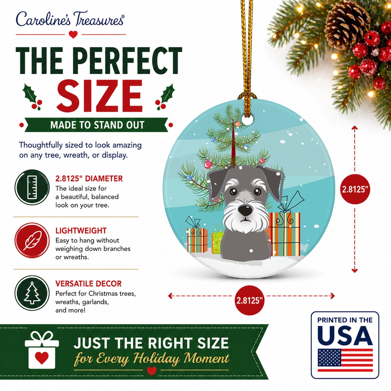 Christmas Tree and Schnauzer Ceramic Ornament Christmas Tree Hanging Decorations for Home Christmas Holiday, Party, Gift, 3 in, Multicolor