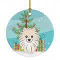 Christmas Tree and Pomeranian Ceramic Ornament Christmas Tree Hanging Decorations for Home Christmas Holiday, Party, Gift, 3 in, Multicolor