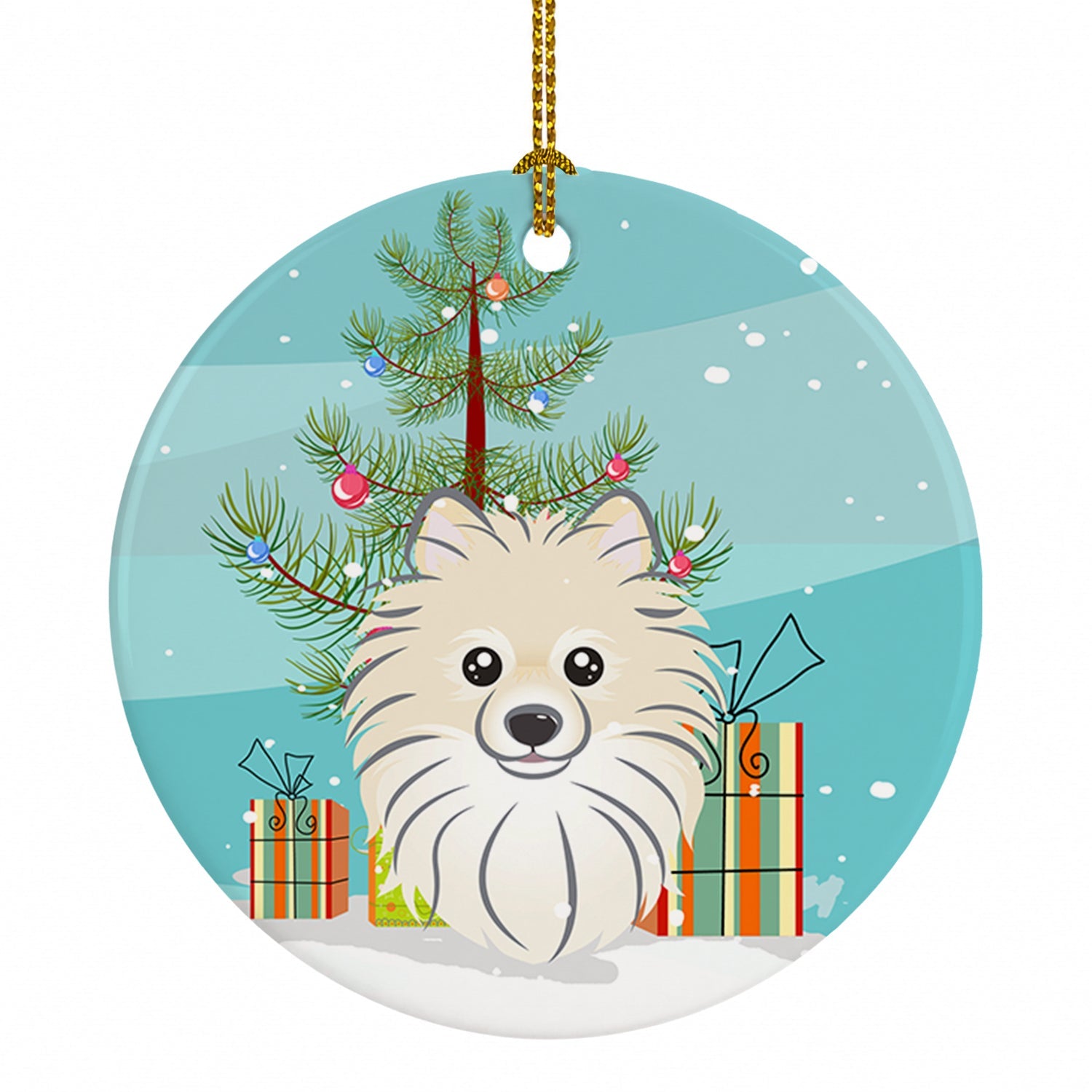 Christmas Tree and Pomeranian Ceramic Ornament Christmas Tree Hanging Decorations for Home Christmas Holiday, Party, Gift, 3 in, Multicolor