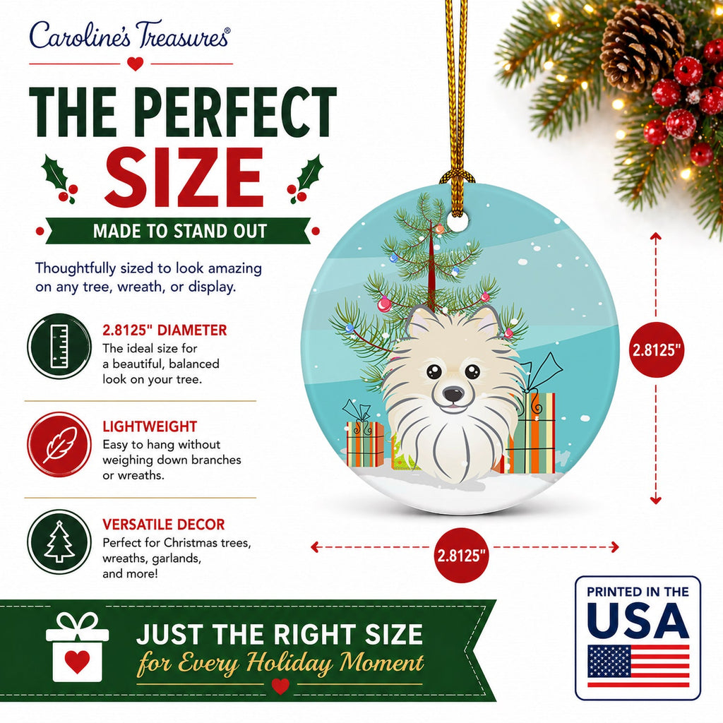 Christmas Tree and Pomeranian Ceramic Ornament Christmas Tree Hanging Decorations for Home Christmas Holiday, Party, Gift, 3 in, Multicolor