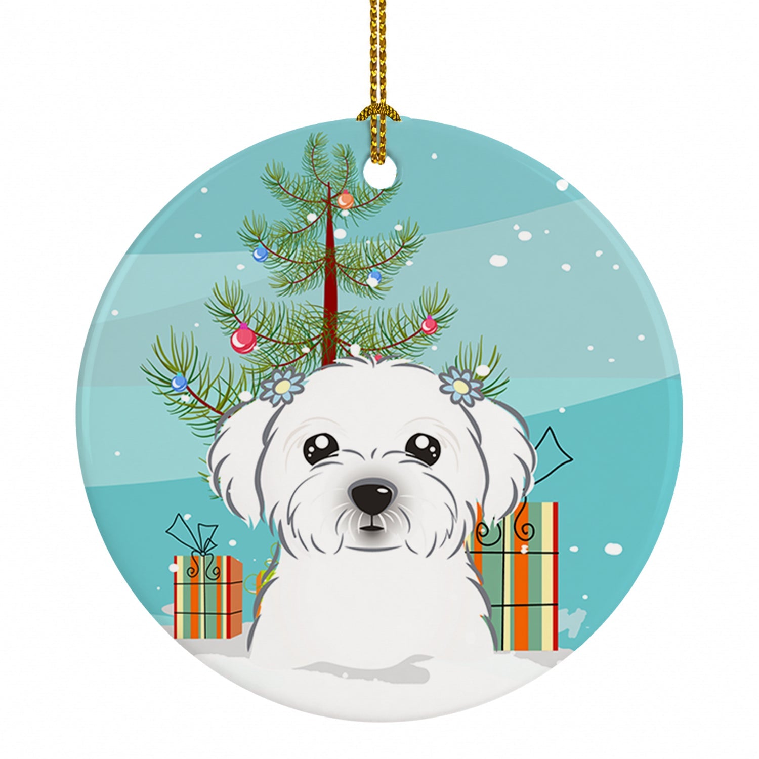 Christmas Tree and Maltese Ceramic Ornament Christmas Tree Hanging Decorations for Home Christmas Holiday, Party, Gift, 3 in, Multicolor