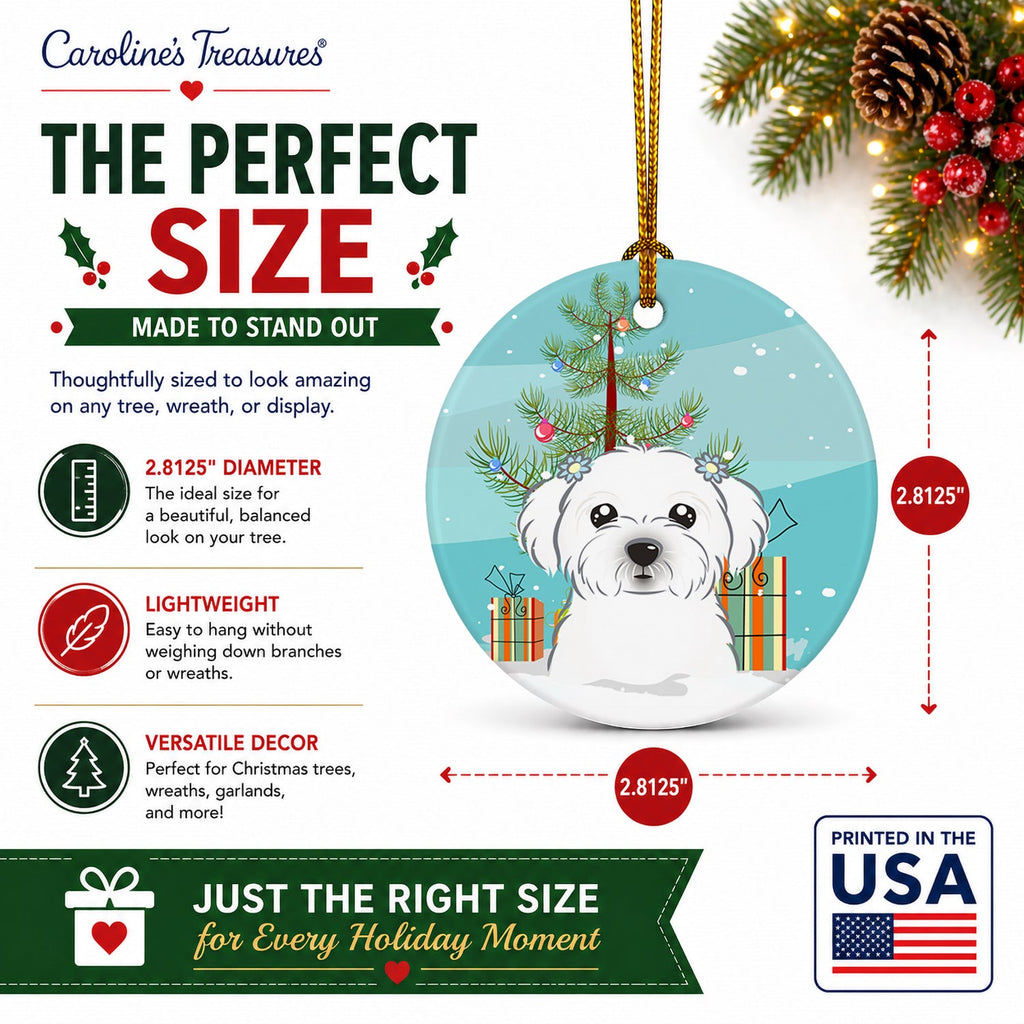 Christmas Tree and Maltese Ceramic Ornament Christmas Tree Hanging Decorations for Home Christmas Holiday, Party, Gift, 3 in, Multicolor