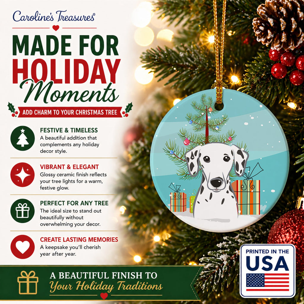 Christmas Tree and Dalmatian Ceramic Ornament Christmas Tree Hanging Decorations for Home Christmas Holiday, Party, Gift, 3 in, Multicolor