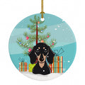 Christmas Tree and Smooth Black and Tan Dachshund Ceramic Ornament Christmas Tree Hanging Decorations for Home Christmas Holiday, Party, Gift, 3 in, Multicolor
