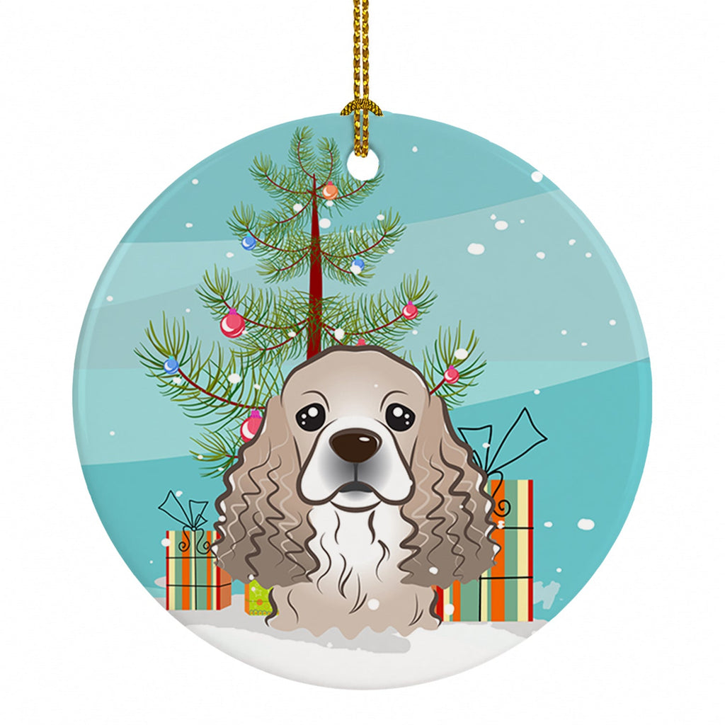 Christmas Tree and Cocker Spaniel Ceramic Ornament Christmas Tree Hanging Decorations for Home Christmas Holiday, Party, Gift, 3 in, Multicolor