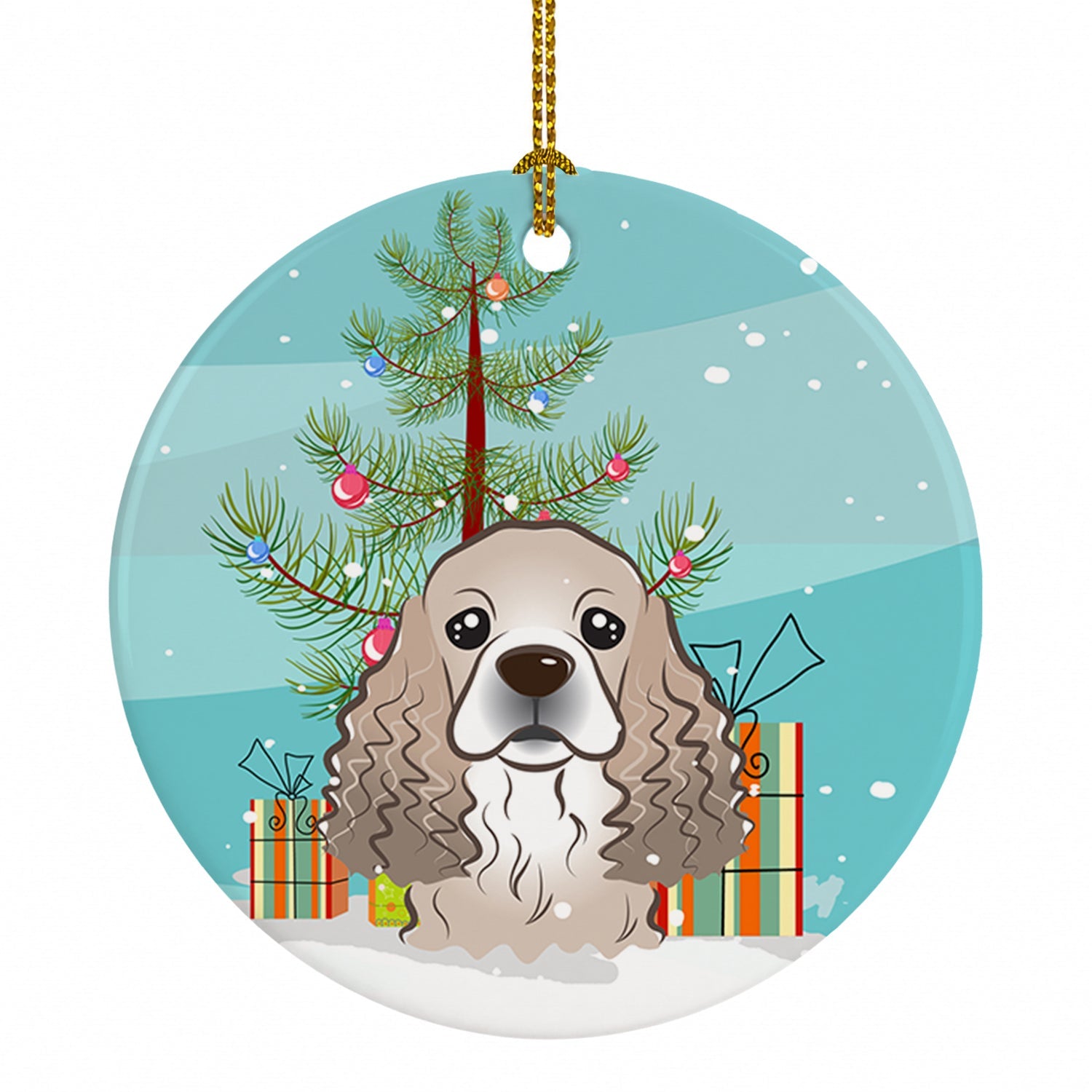 Christmas Tree and Cocker Spaniel Ceramic Ornament Christmas Tree Hanging Decorations for Home Christmas Holiday, Party, Gift, 3 in, Multicolor