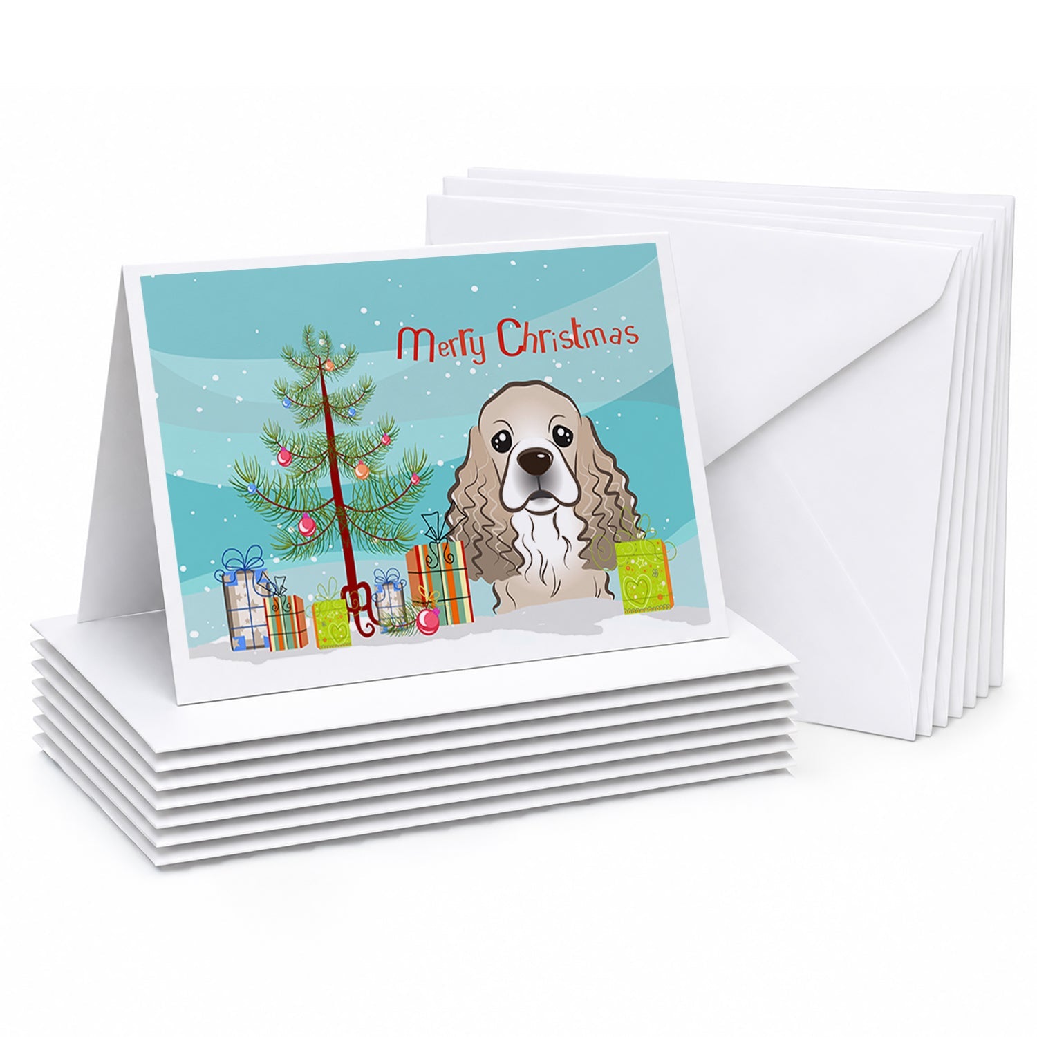 Christmas Tree and Cocker Spaniel Greeting Cards Pack of 8 Blank Cards with Envelopes Whimsical A7 Size 5x7