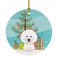 Christmas Tree and Bichon Frise Ceramic Ornament Christmas Tree Hanging Decorations for Home Christmas Holiday, Party, Gift, 3 in, Multicolor
