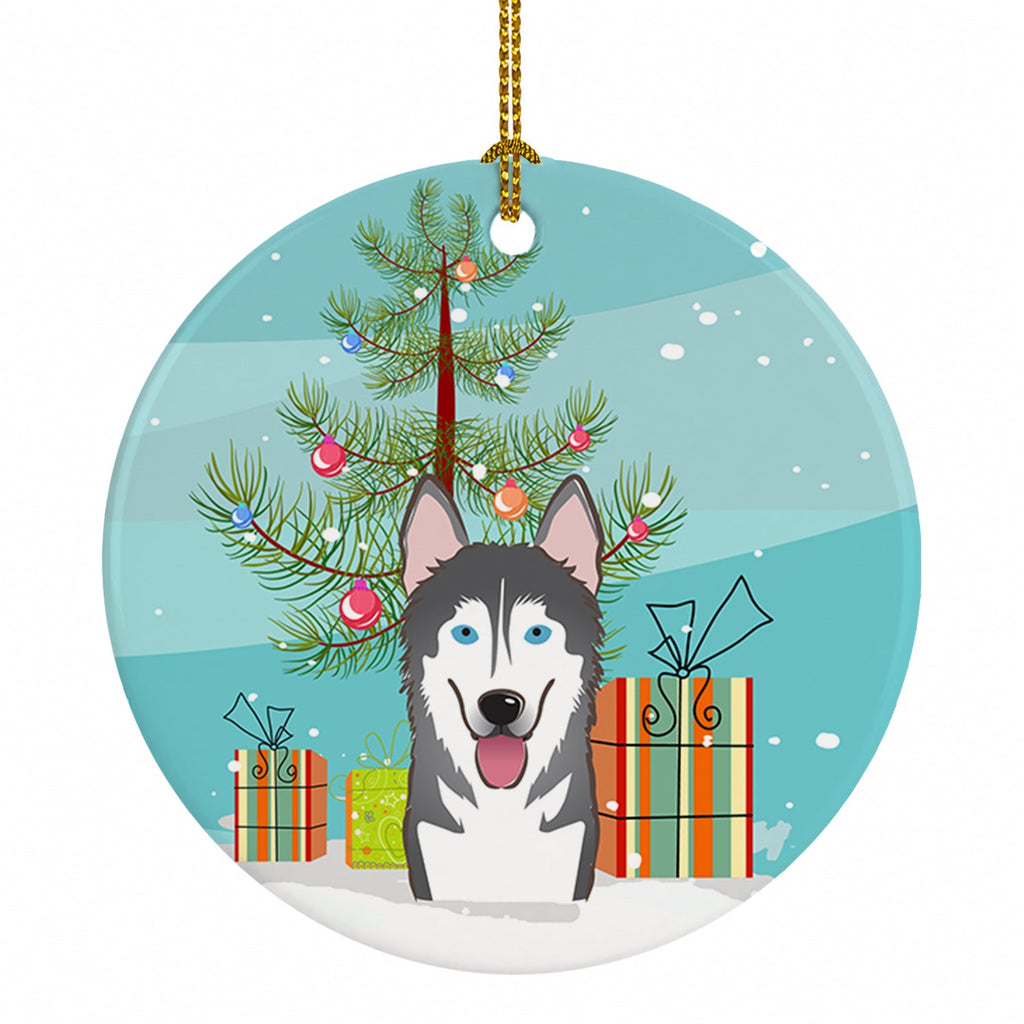 Christmas Tree and Alaskan Malamute Ceramic Ornament Christmas Tree Hanging Decorations for Home Christmas Holiday, Party, Gift, 3 in, Multicolor