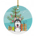 Christmas Tree and Alaskan Malamute Ceramic Ornament Christmas Tree Hanging Decorations for Home Christmas Holiday, Party, Gift, 3 in, Multicolor