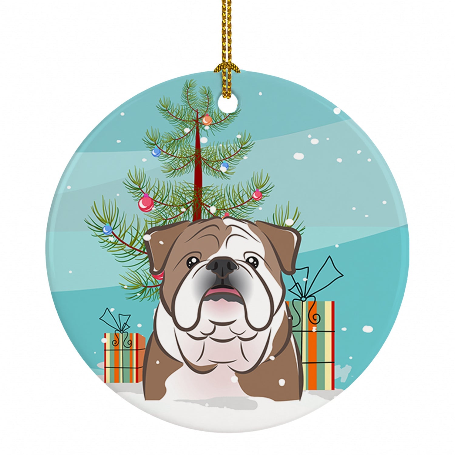 Christmas Tree and English Bulldog  Ceramic Ornament Christmas Tree Hanging Decorations for Home Christmas Holiday, Party, Gift, 3 in, Multicolor