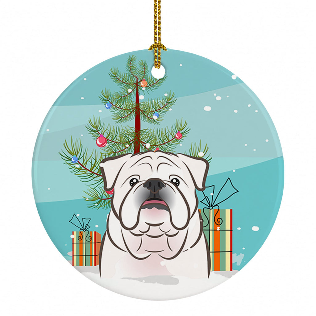 Christmas Tree and White English Bulldog  Ceramic Ornament Christmas Tree Hanging Decorations for Home Christmas Holiday, Party, Gift, 3 in, Multicolor