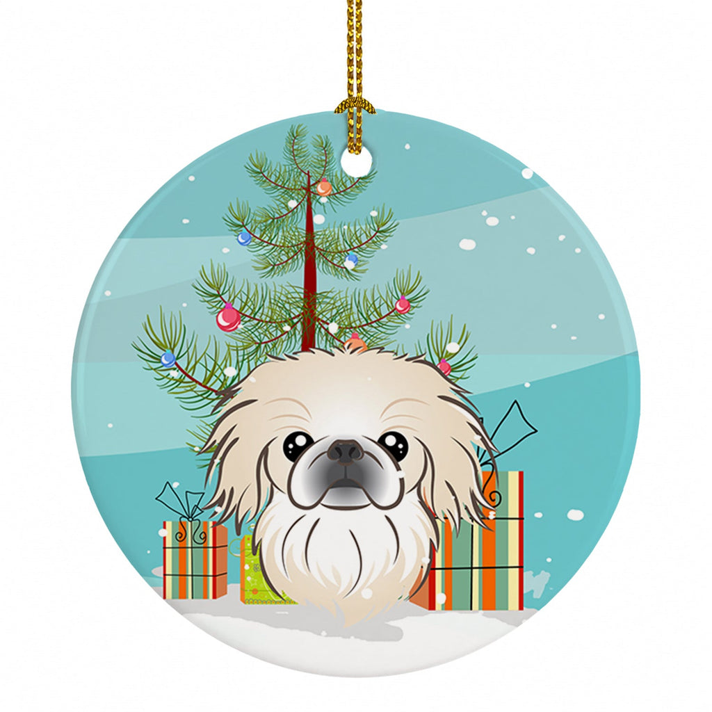 Christmas Tree and Pekingese Ceramic Ornament Christmas Tree Hanging Decorations for Home Christmas Holiday, Party, Gift, 3 in, Multicolor