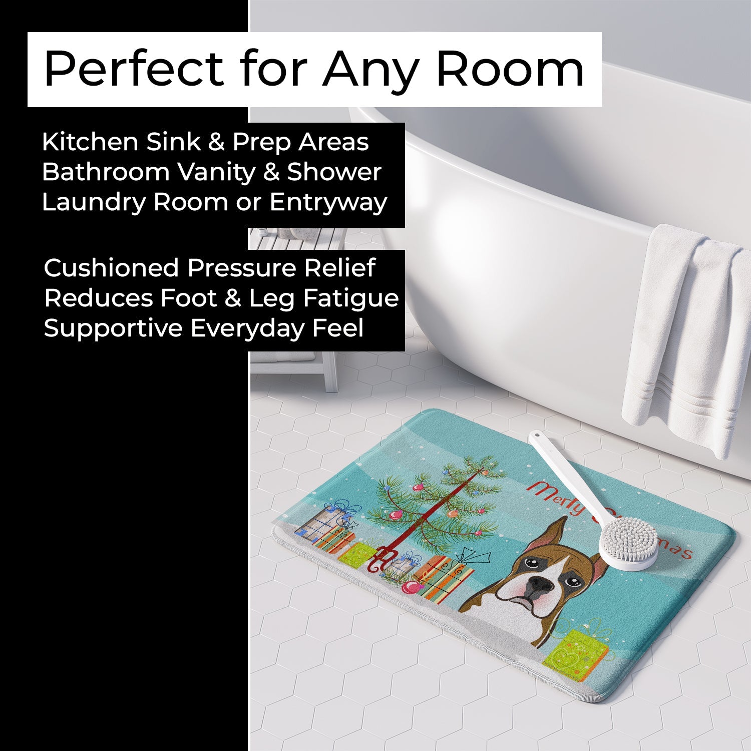 Christmas Tree and Boxer Memory Foam Kitchen Mat Machine Washable Anti-Fatigue Cushion Comfort Bath or Kitchen Rug