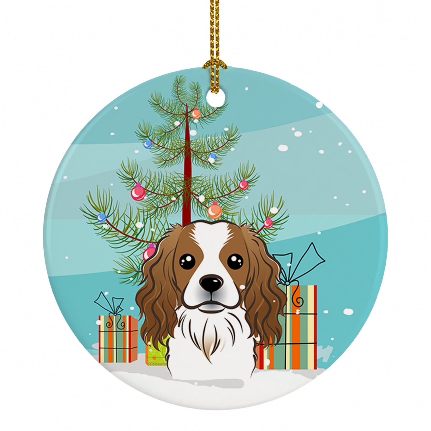 Christmas Tree and Cavalier Spaniel Ceramic Ornament Christmas Tree Hanging Decorations for Home Christmas Holiday, Party, Gift, 3 in, Multicolor
