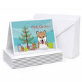Christmas Tree and Shiba Inu Greeting Cards Pack of 8 Blank Cards with Envelopes Whimsical A7 Size 5x7