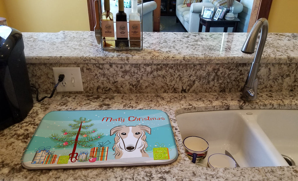 Christmas Tree and Borzoi Dish Drying Mat Absorbent Dish Drying Mat Pad for Kitchen Counter Dish Drainer Mat for Countertop, 14 x 21", Multicolor
