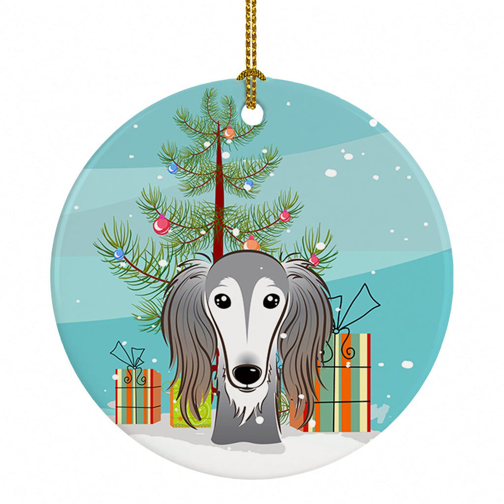 Christmas Tree and Saluki Ceramic Ornament Christmas Tree Hanging Decorations for Home Christmas Holiday, Party, Gift, 3 in, Multicolor